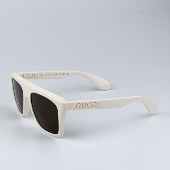 Gucci GG1570S 003 BRAND NEW Sunglasses Matte White Brown Unisex Pilot - Picture 6 of 11
